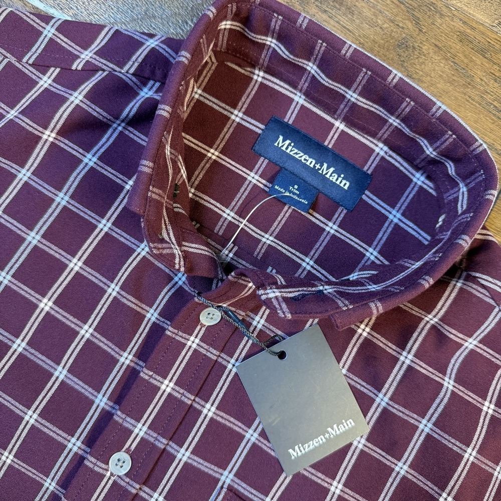 Mizzen+Main City Flannel Twill Shirt Men's S Trim Fit‎ Garnet Thomas Plaid $148